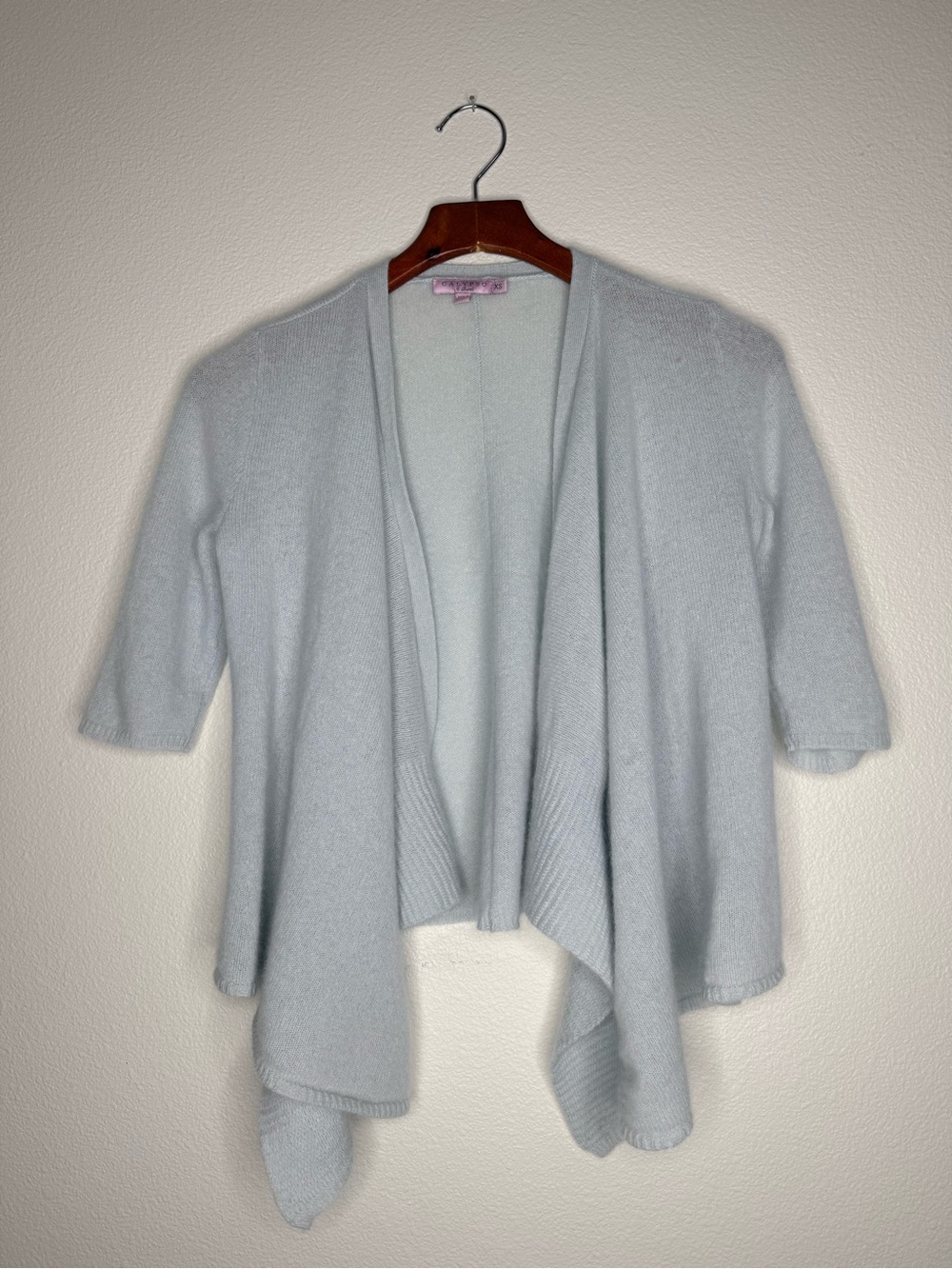 Calypso St. Barth Pale Blue Open-Front Draped Cardigan 100% Cashmere